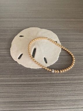 Gold Filled Beaded Stretch Bracelet with Pavé Accent-Non Tarnish